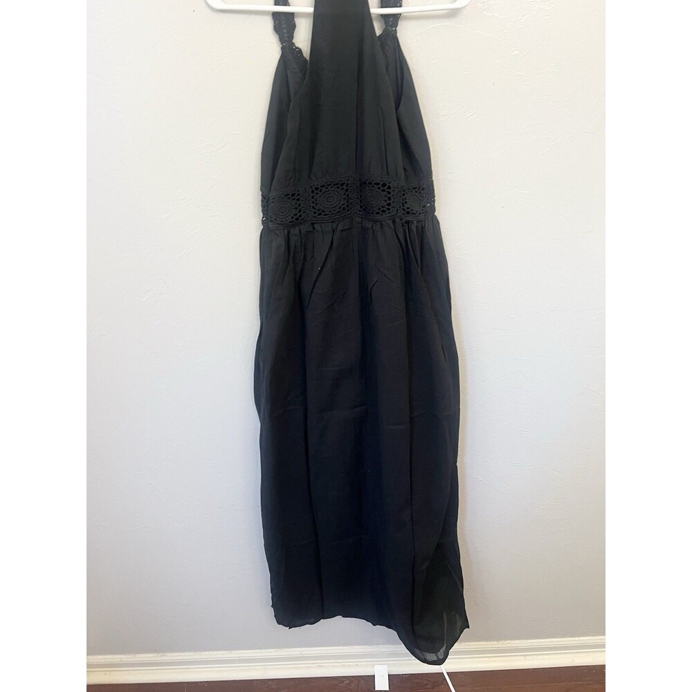 Boston Proper Black Crochet Maxi Dress Size 10 Gauzy Cotton New NWT Cover Up - Picture 8 of 9